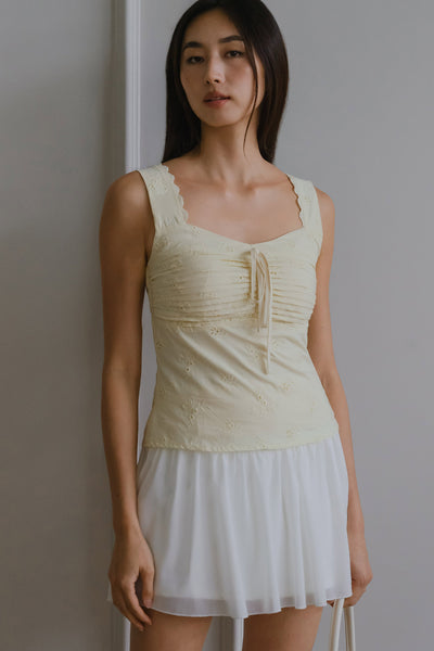 Cleo Padded Eyelet Top (Yellow)