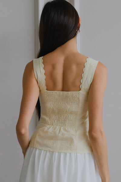 Cleo Padded Eyelet Top (Yellow)