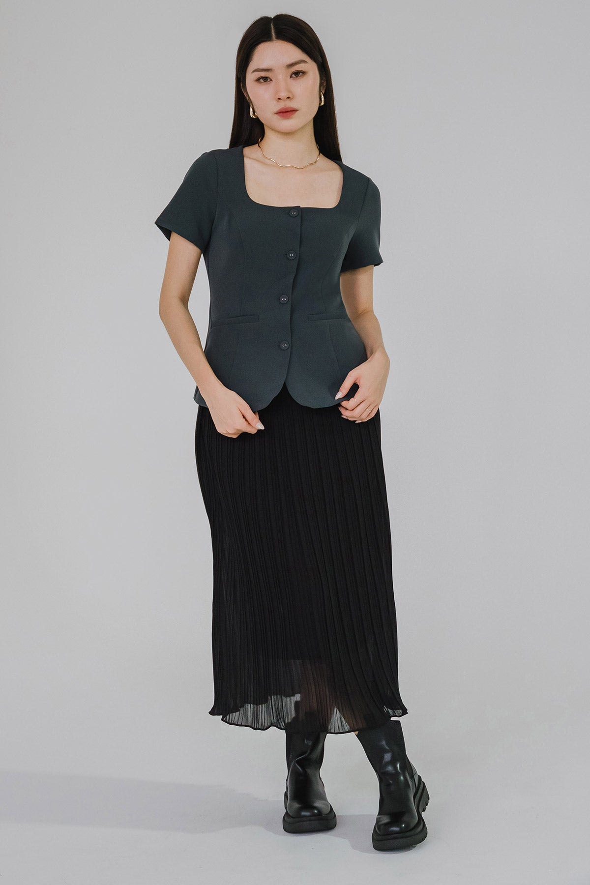 Yours Truly Square Neck Top (Grey)