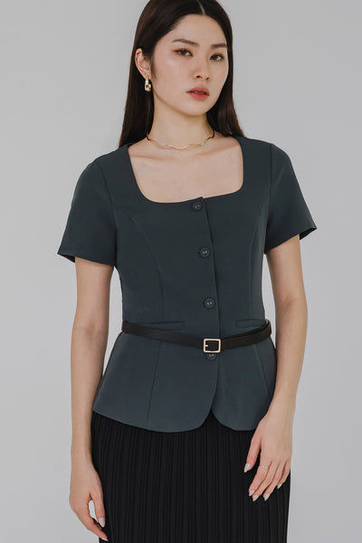 Yours Truly Square Neck Top (Grey)