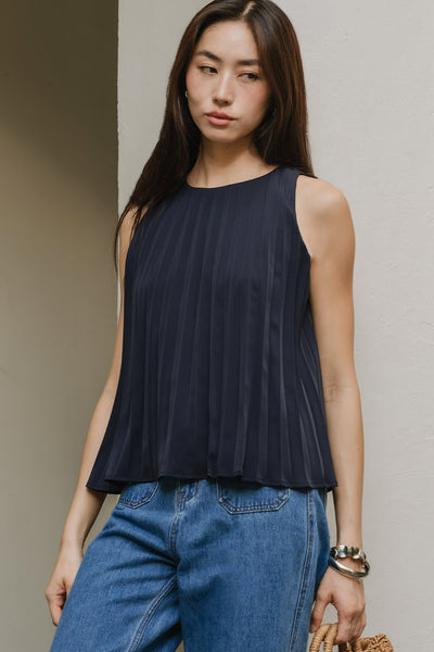 Leighton Pleat Top (Navy)