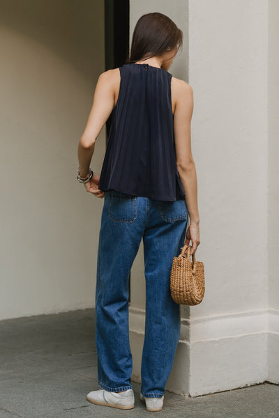 Leighton Pleat Top (Navy)