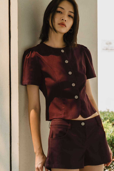 Kendall Denim Top (Burgundy)