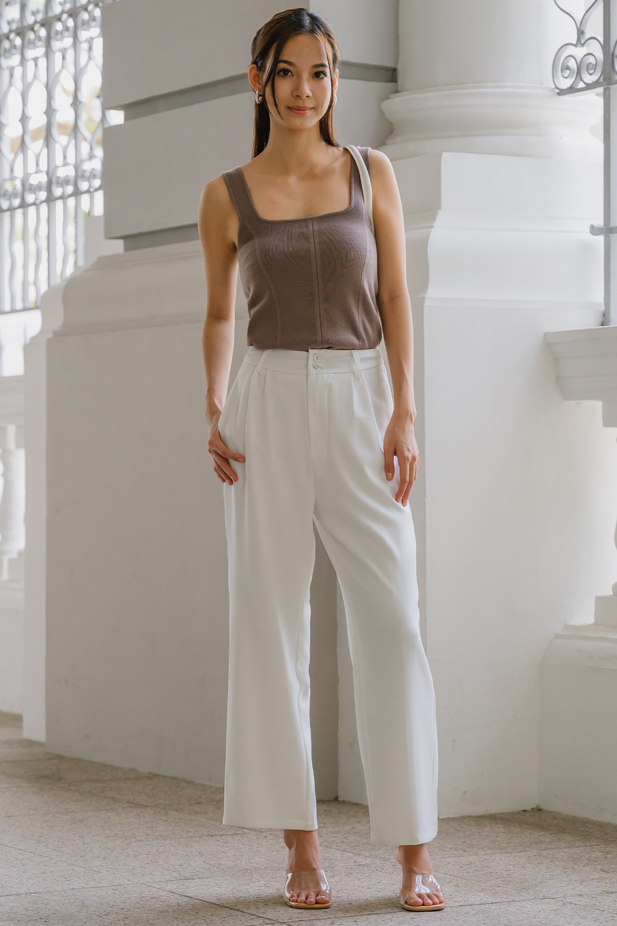 Luxe Line Tailored Pants (White)