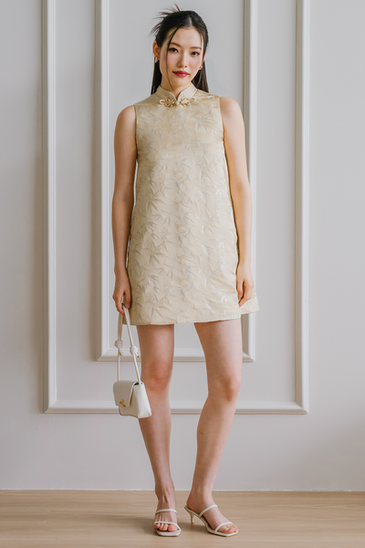 Ning Jacquard Shift Dress (Gold)