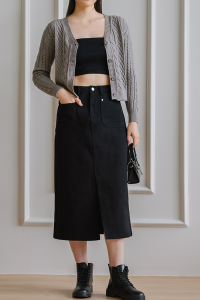 Riley Denim Midi Skirt (Black)