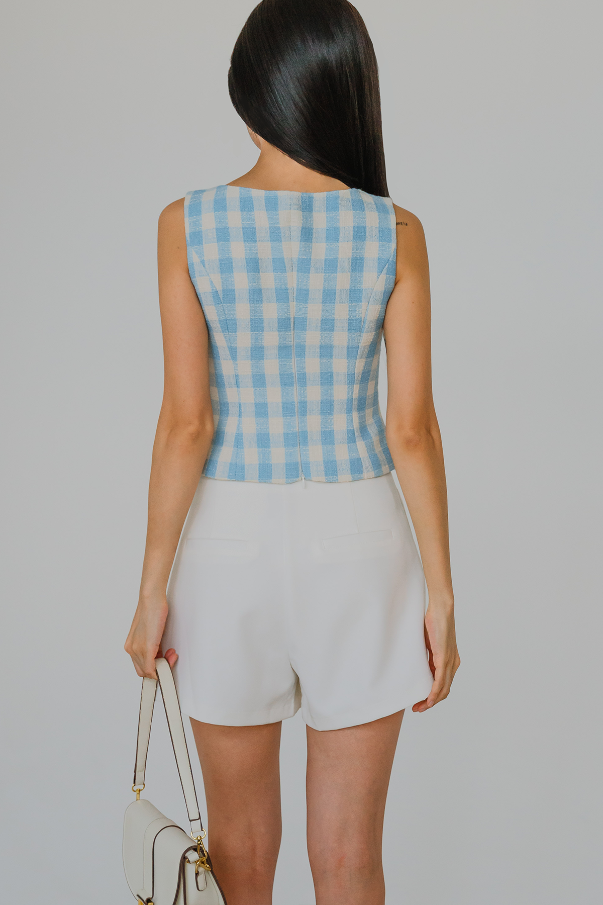 Backorder* Thalia Tweed Square Neck Top (Blue)