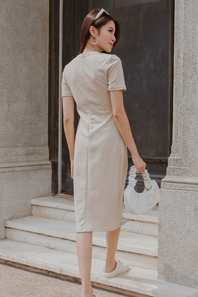 All-day Ruched Midi Dress (Sand)