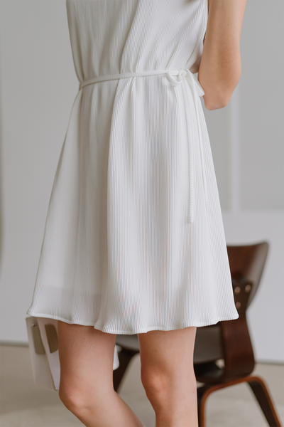 Head in The Clouds Pleat Dress (White)