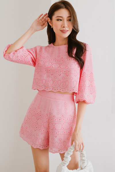 Sunday Morning Crochet Shorts (Neon Pink)