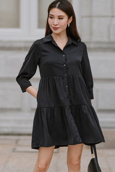 Keia Babydoll Shirt Dress (Black)