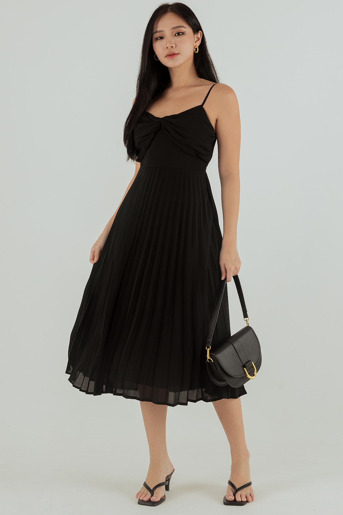 Trixie Pleated Midaxi Dress (Black)