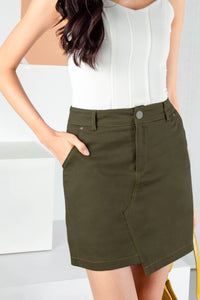 Charleigh Asymmetrical Denim Skirt (Olive)