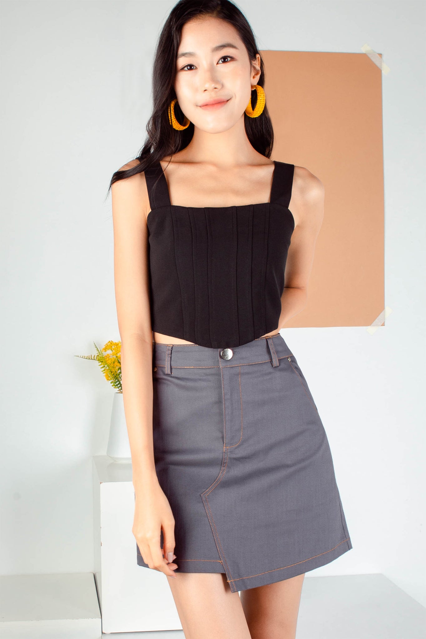 Charleigh Asymmetrical Denim Skirt (Slate)