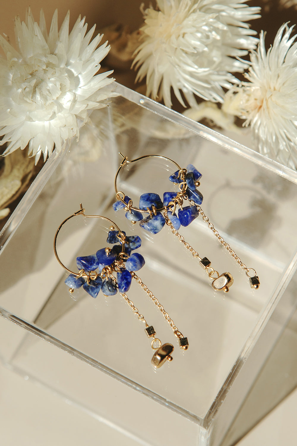 Mini Hoops Earrings (Sodalite Blue)