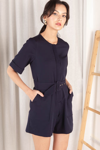 Reign Belted Utility Romper (Navy)