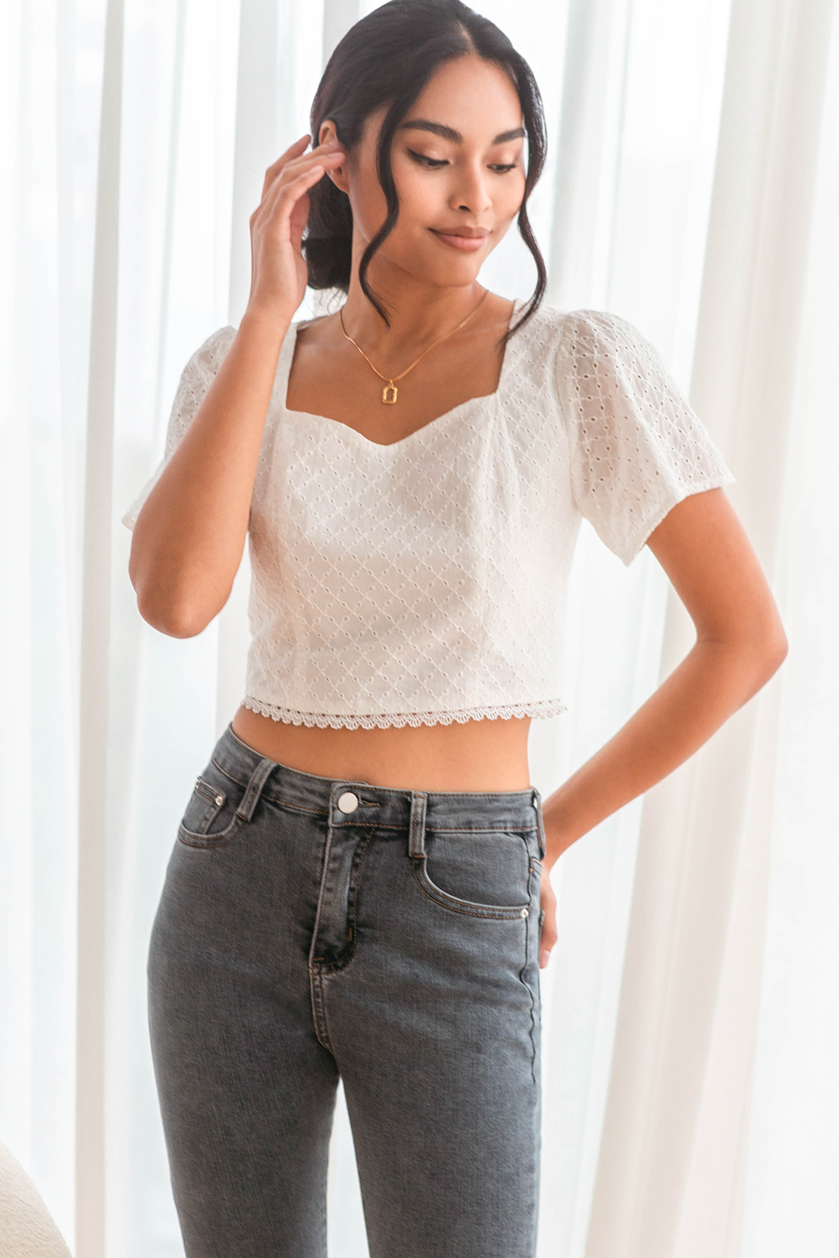 Lace With Grace Broderie Top (White)