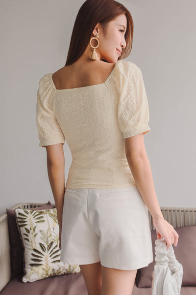 Eres Broderie Textured Top (Pale Yellow)